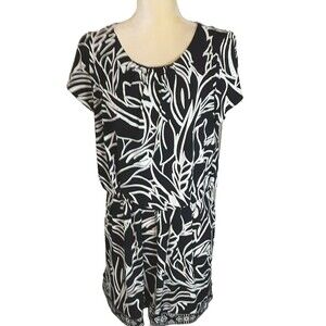 Alfani black white dress stretch polyester career PL cap sleeves elegant
